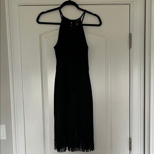 Aqua Black Midi Fringe Dress